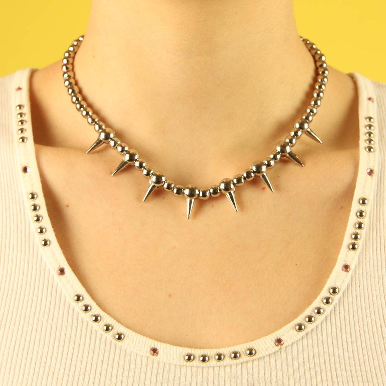 Deadstock Silver Spike Ball Chain Choker💣Late... - Depop