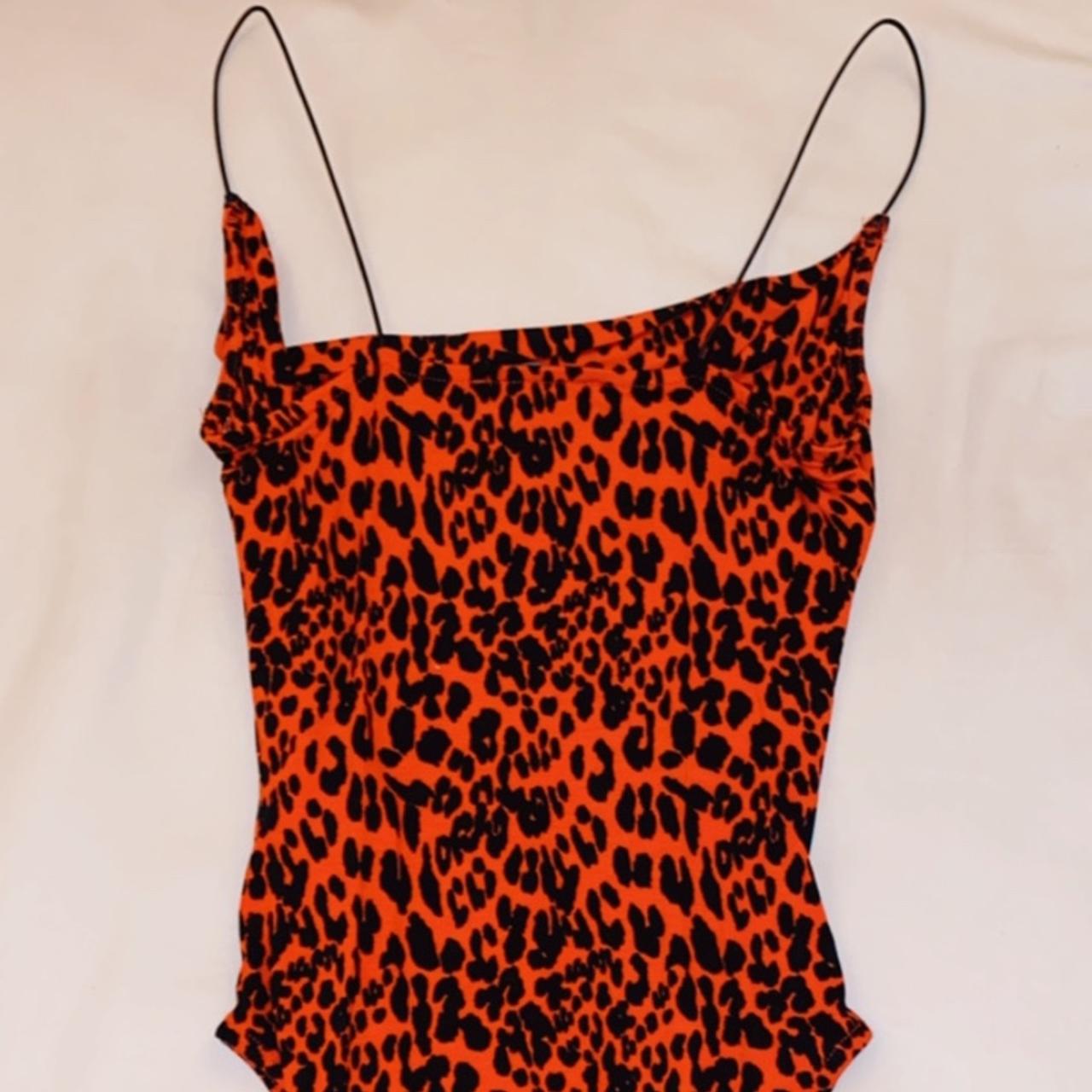 Women's leopard print red bodysuit cowl neck with - Depop