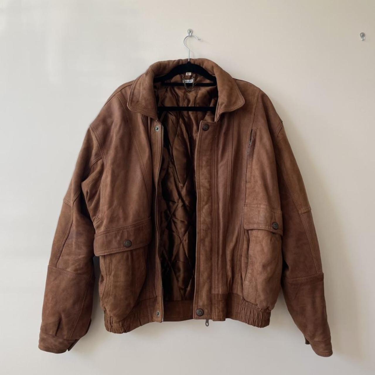 amazing vintage brown real leather bomber jacket,... - Depop