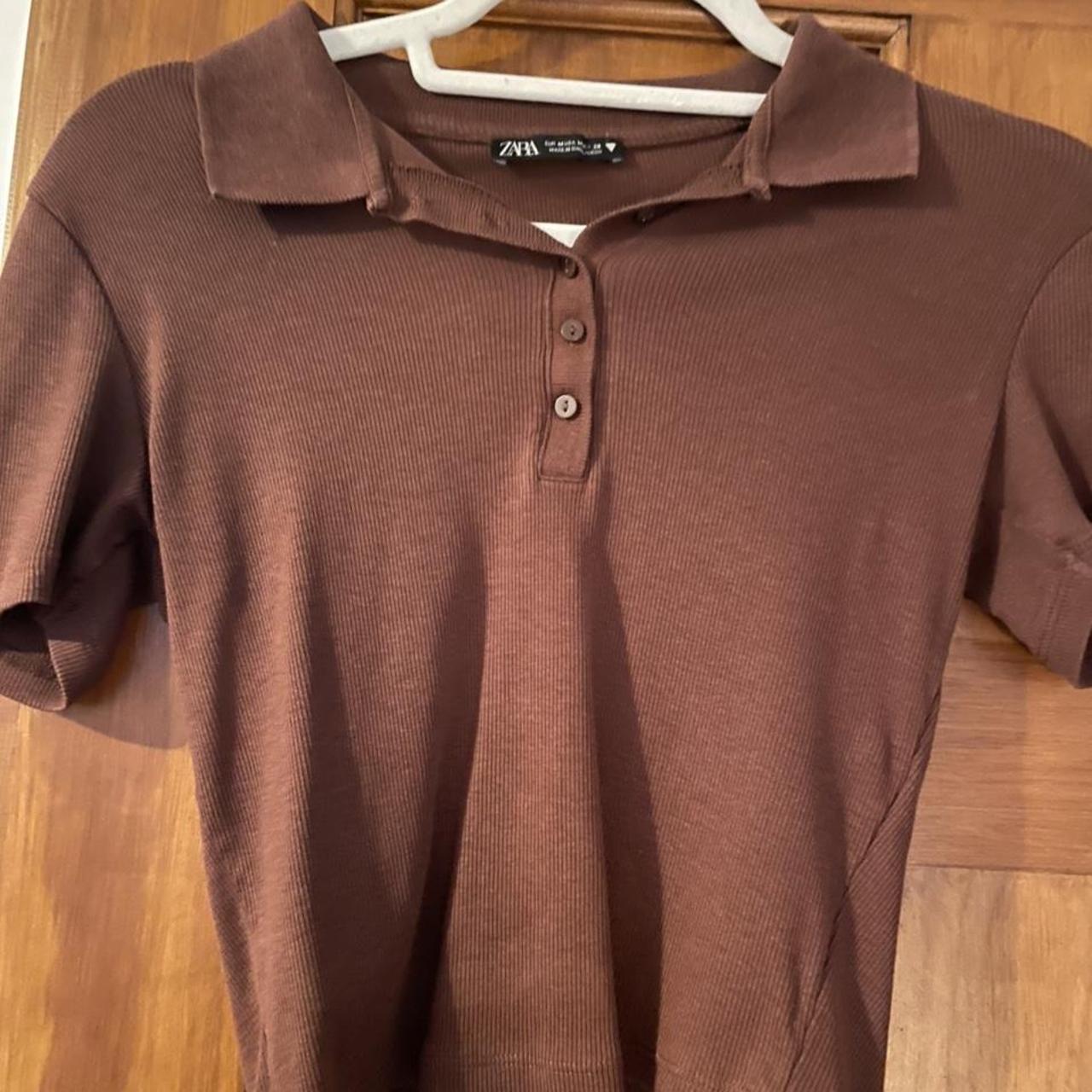 Zara brown cropped polo shirt! Used but good... - Depop