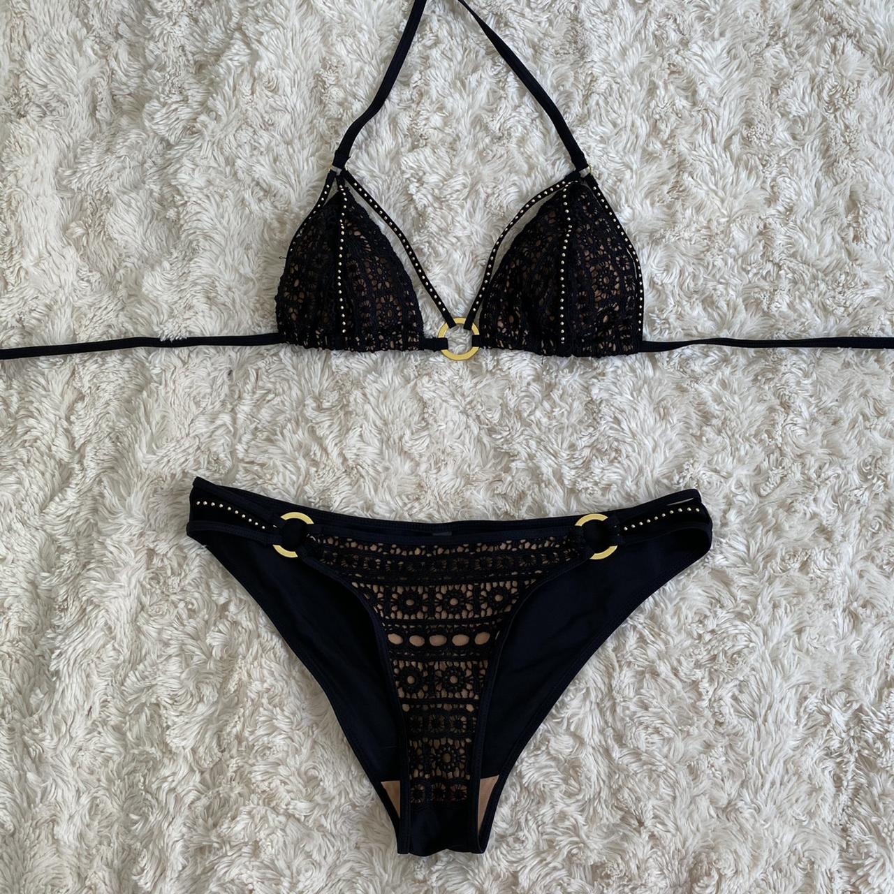 Ann Summers black and nude lace detail bikini. Worn... - Depop