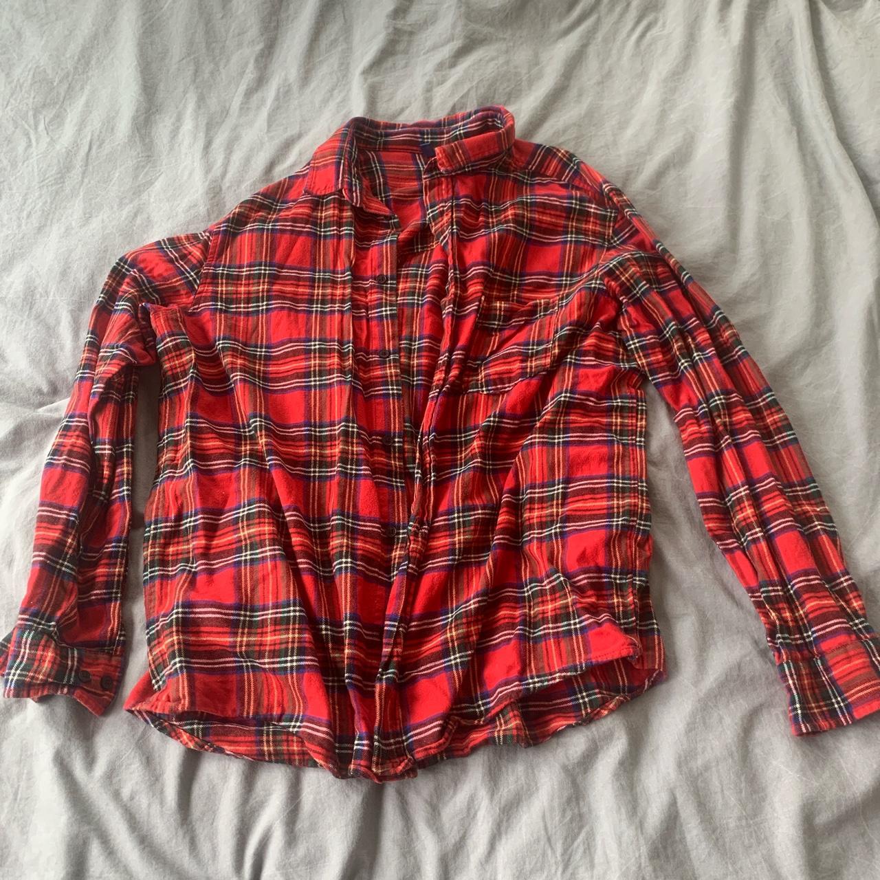H&M Men's Red and Blue Shirt Depop