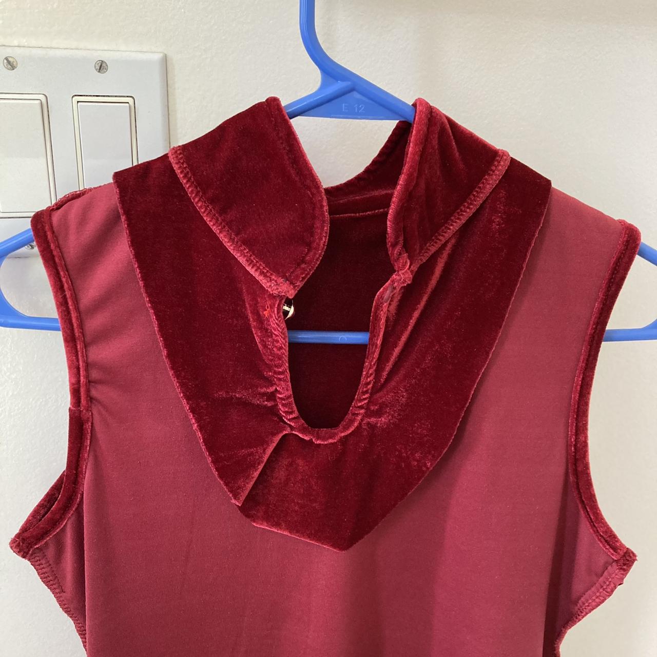 dark red / wine velvet mandarin collar dress with a... Depop