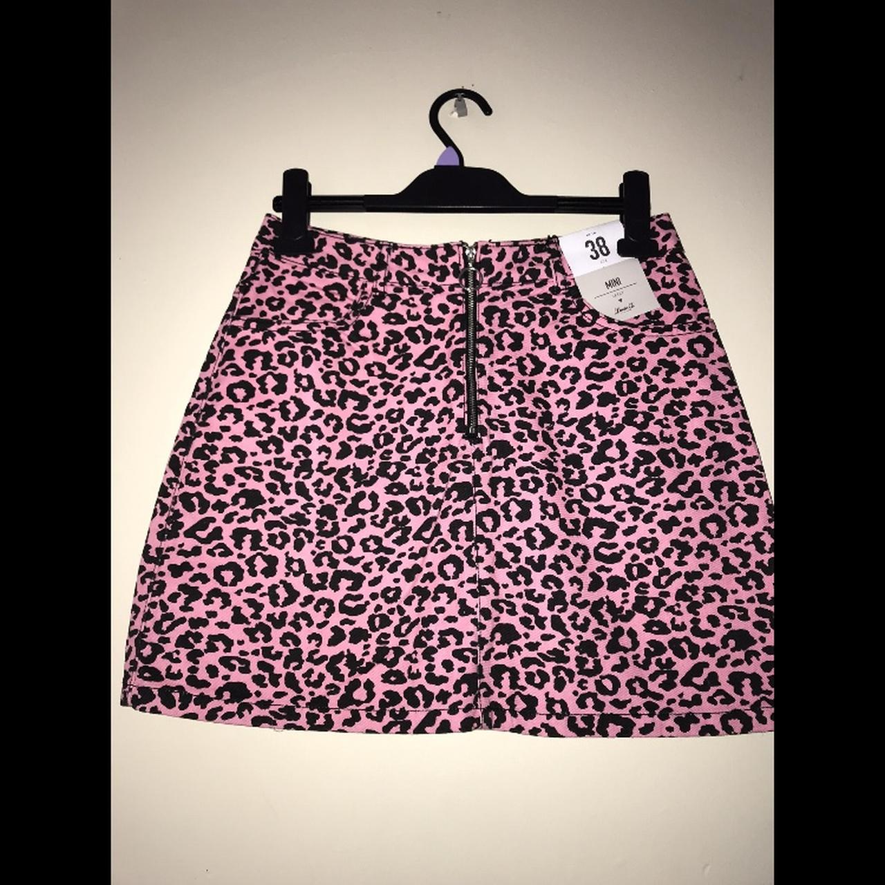 Pink leopard 2025 print denim skirt