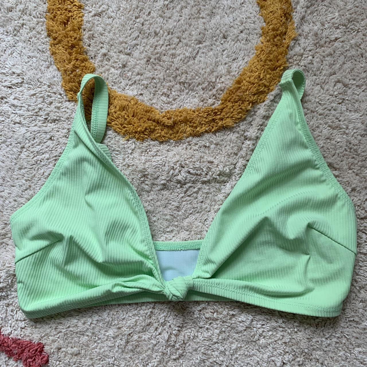 asos bikini top in lime pastel green with knot at... - Depop