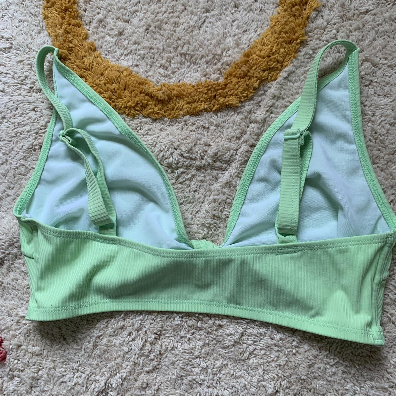 asos bikini top in lime pastel green with knot at... - Depop