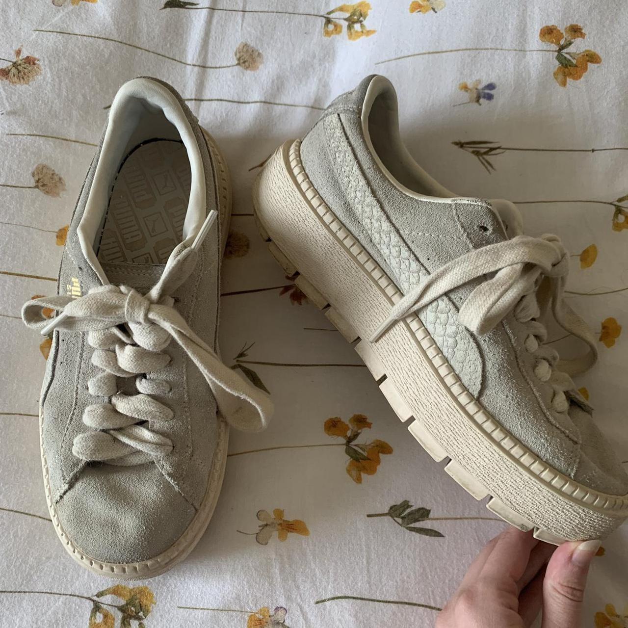 puma suede cream platform trainers with faux croc... Depop