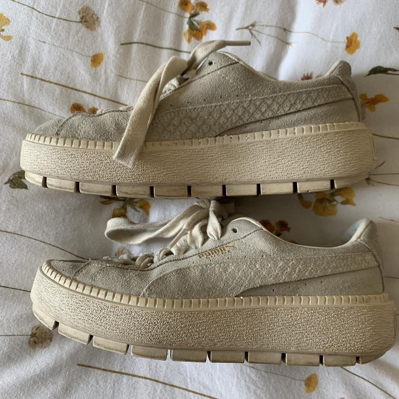 puma suede cream platform trainers with faux croc... Depop