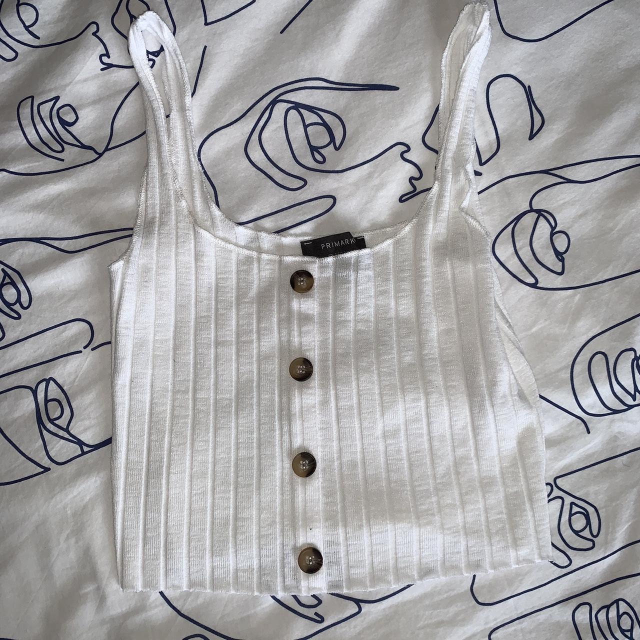 primark button down white ribbed vest cami top ;... Depop