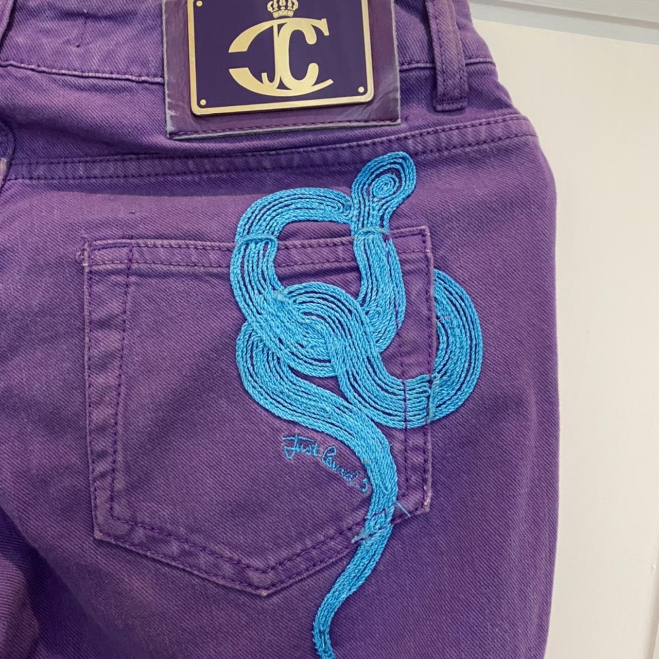 Just Cavalli purple jeans with turquoise embroidery - Depop
