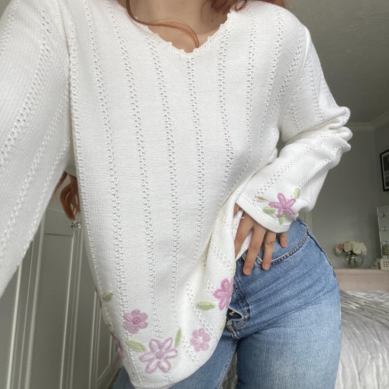 Vintage Crochet flower jumper scalpel edge Depop