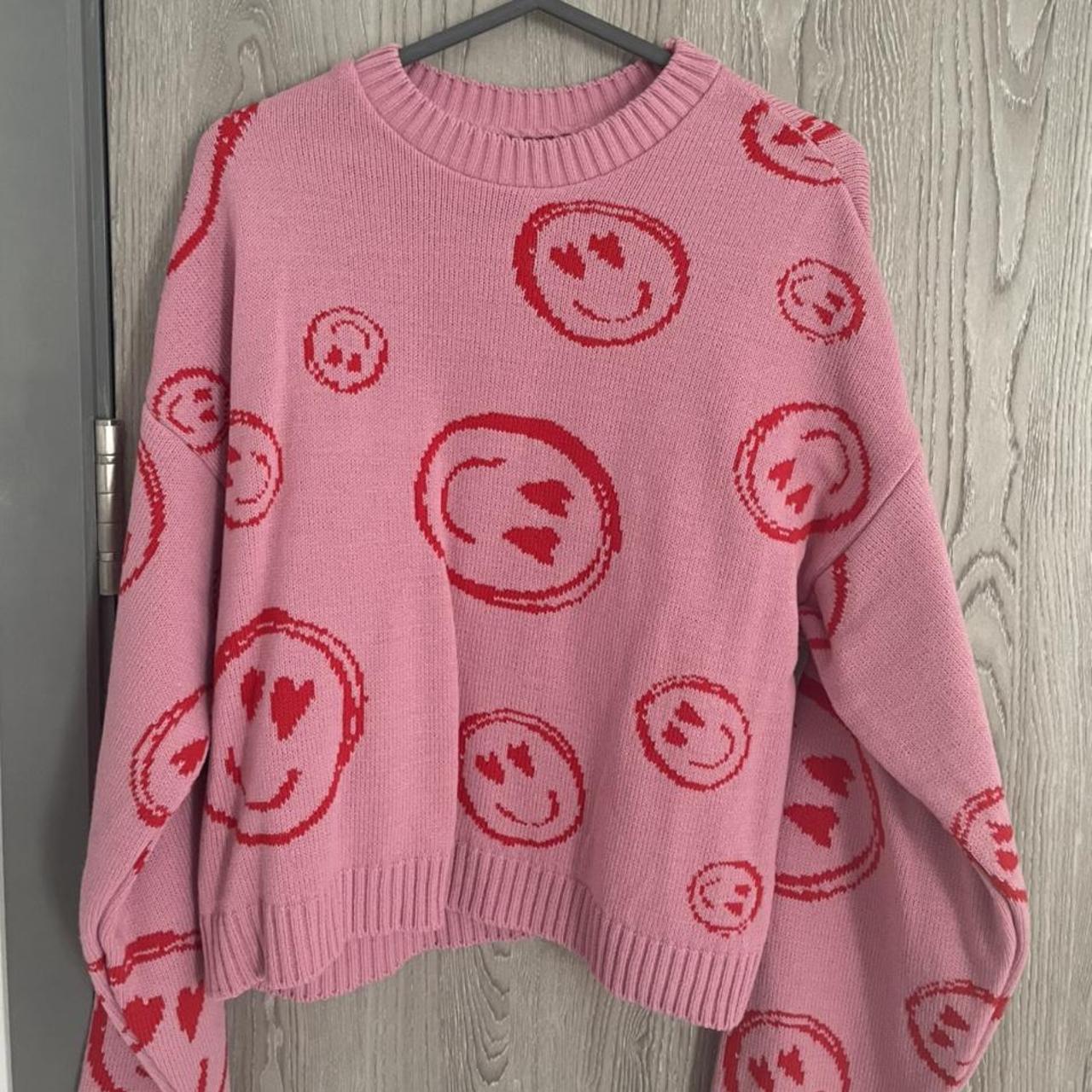 asos pink and red smiley face jumper