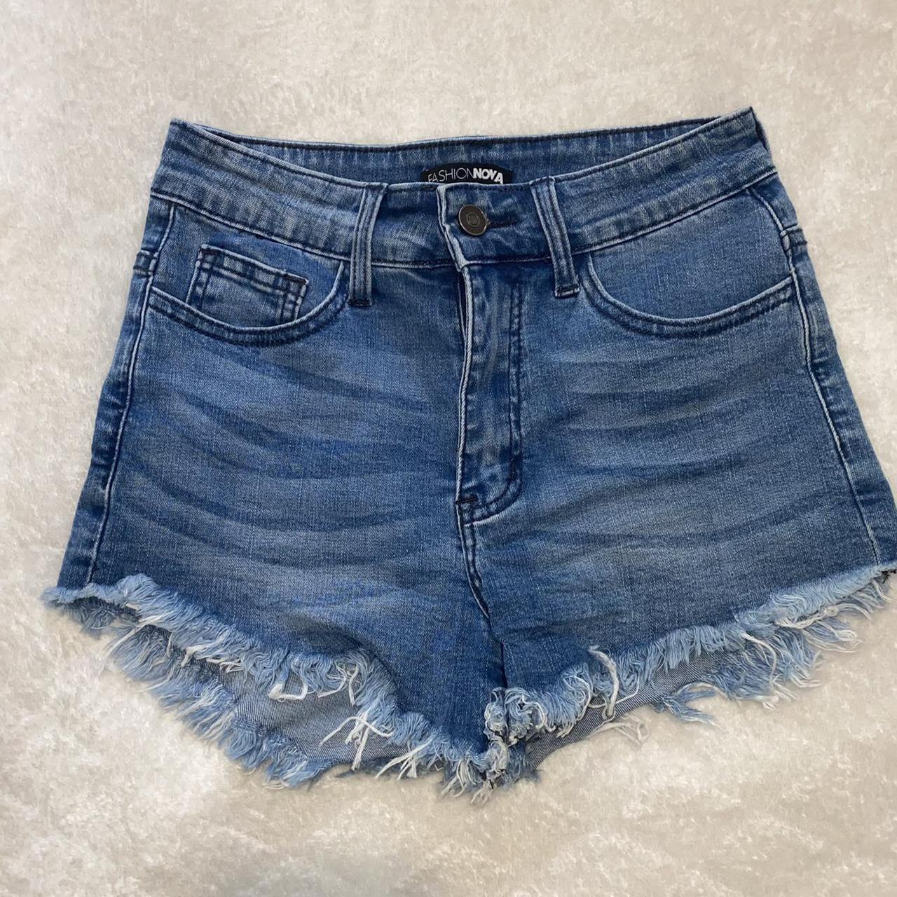 Slay The Fray Denim Shorts - Medium Blue Wash Size... - Depop