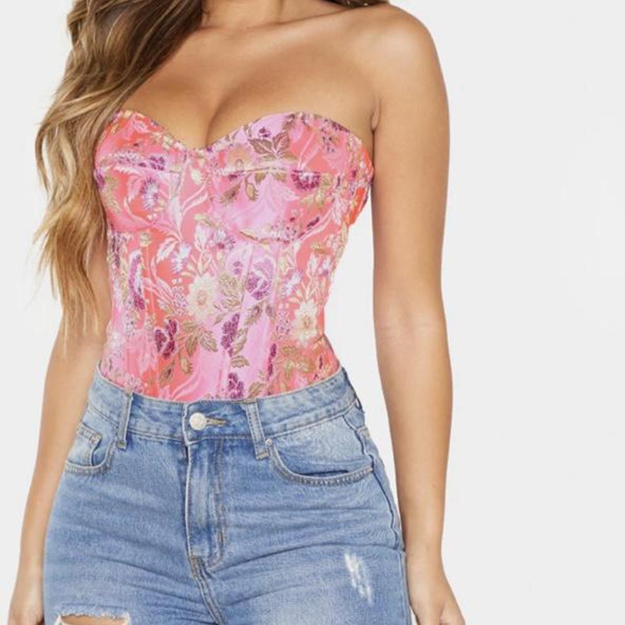Pretty Little Thing Pink Floral Corset Depop