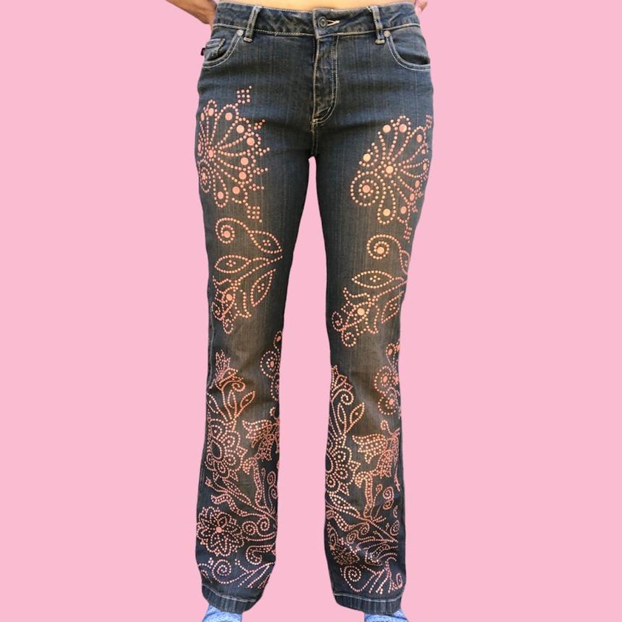 y2k Black Lacquer Embroidered Jeans Super cool Y2k - Depop