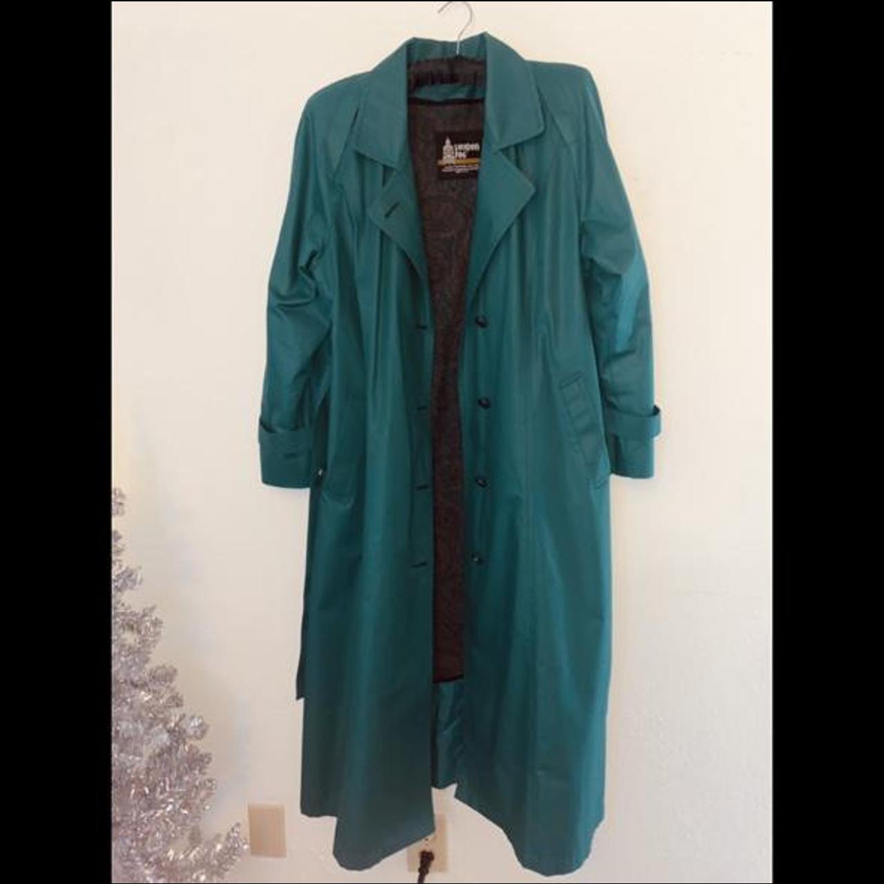 Long turquoise trench coat from the brand London Fog... - Depop