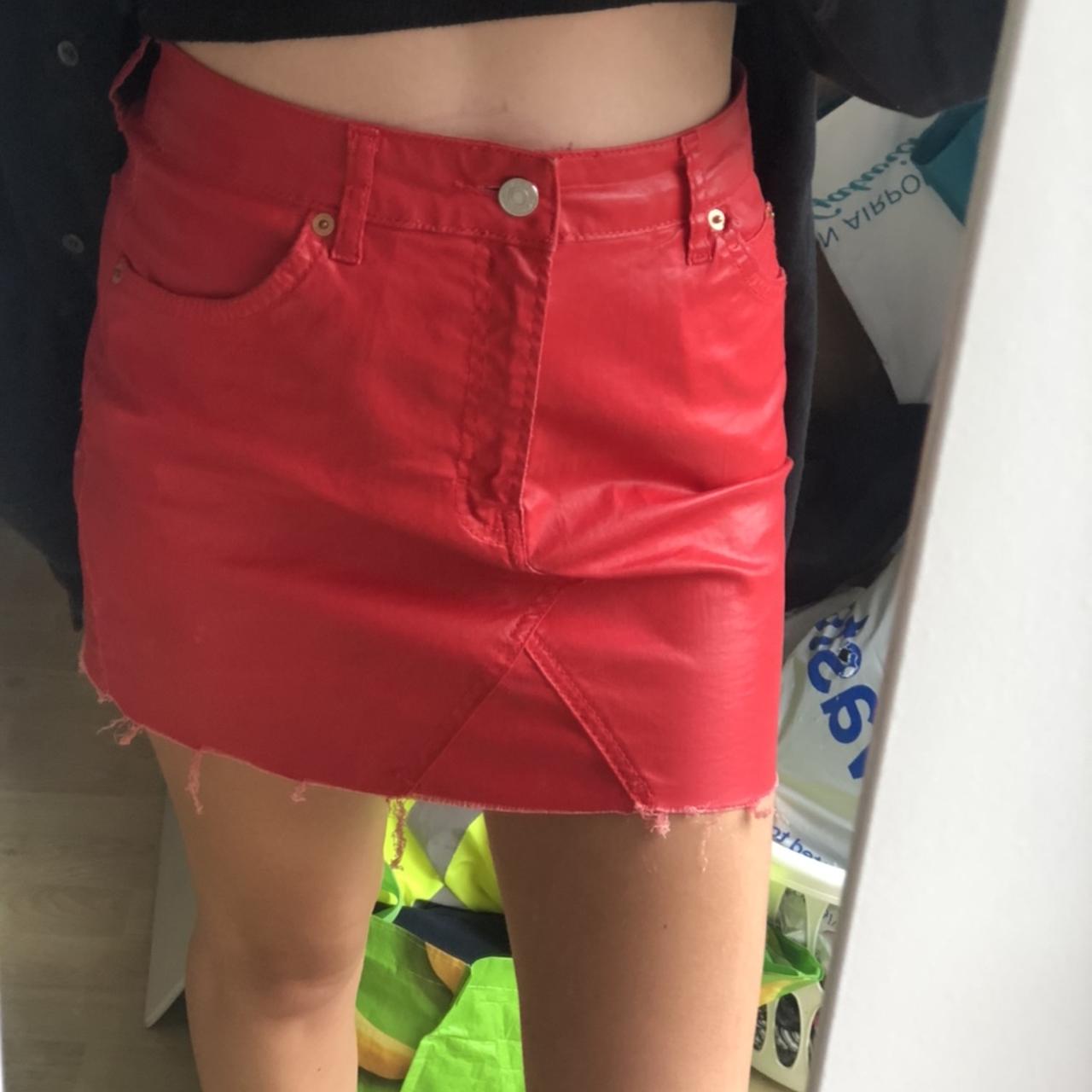 Topshop moto shop red denim skirt