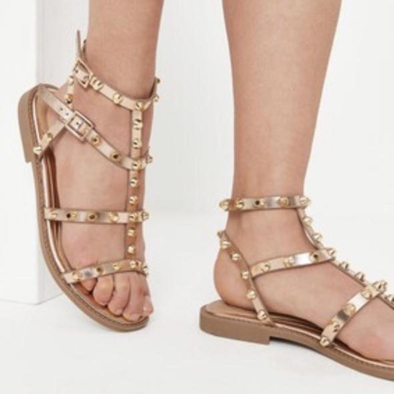 rose gold studded gladiator sandals