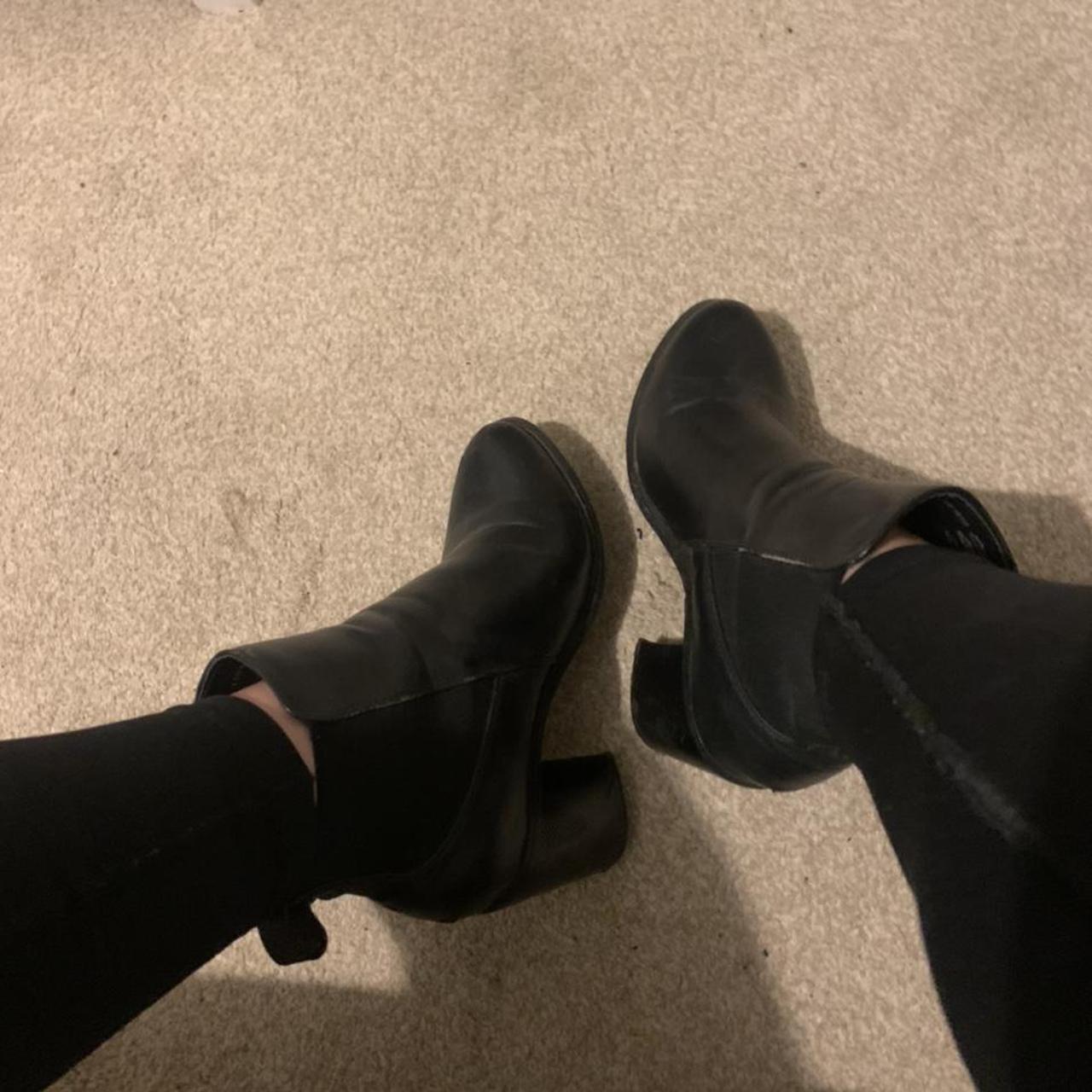 Black Leather sock boots, slightly worn but still in... - Depop