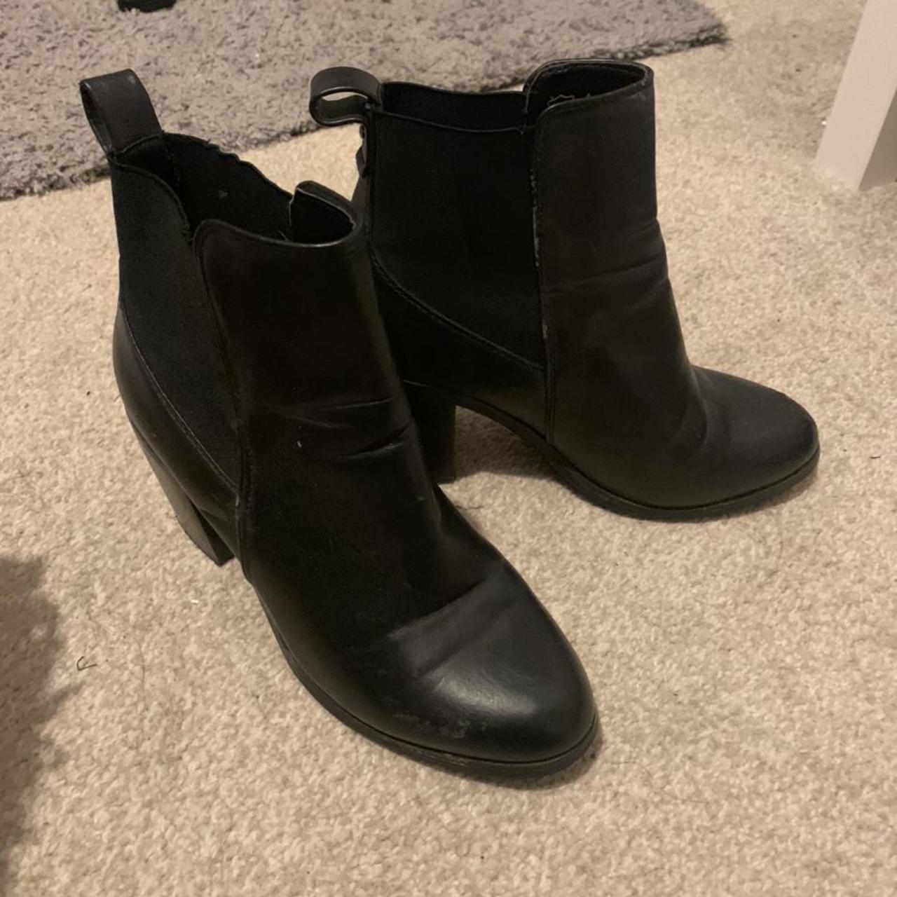 Black Leather sock boots, slightly worn but still in... - Depop