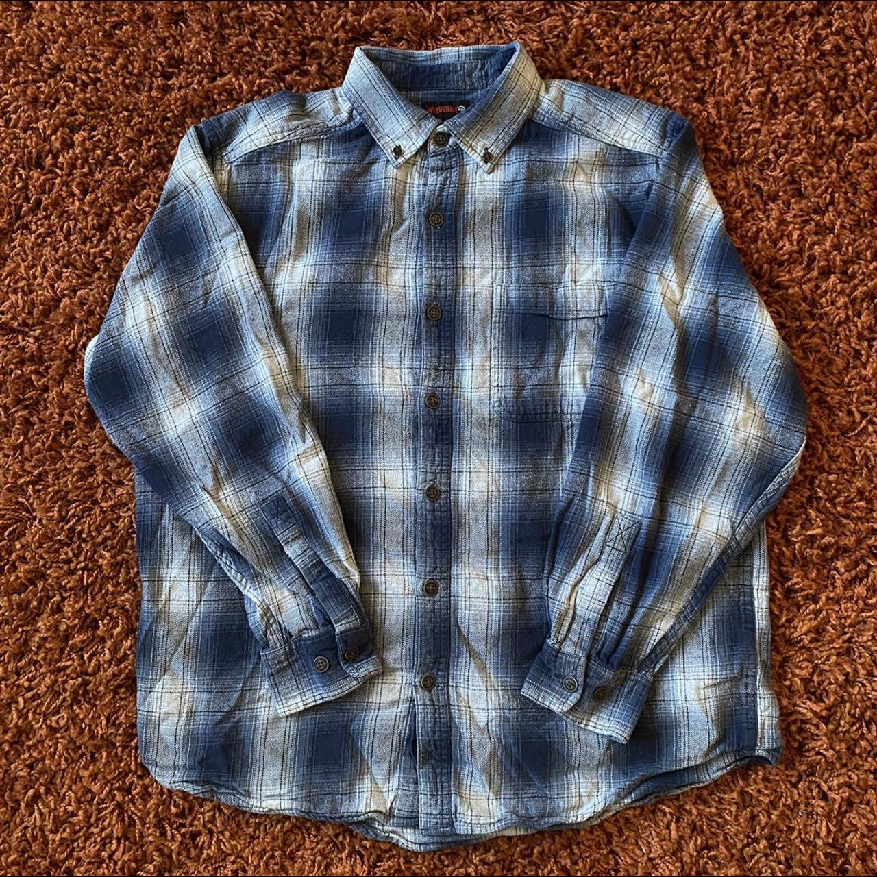 Wolverine flannel Size Large Great fit Blue shadow... - Depop