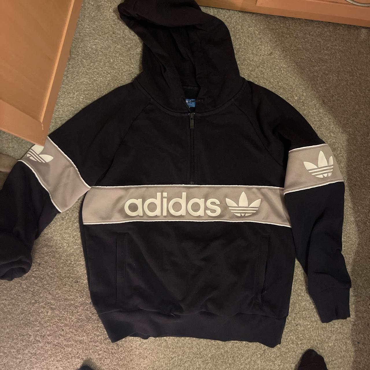 Navy Adidas 1/4 zip hoodie! Size 8/medium.... - Depop