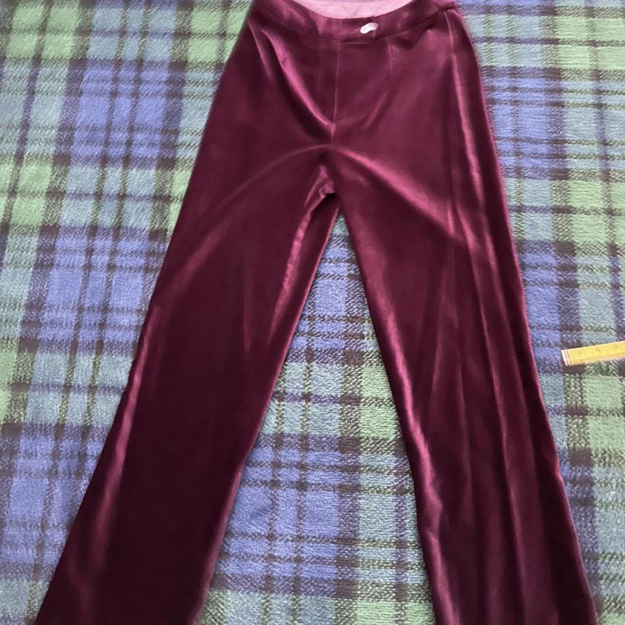 Vintage Next high waisted burgundy velvet trousers.... - Depop