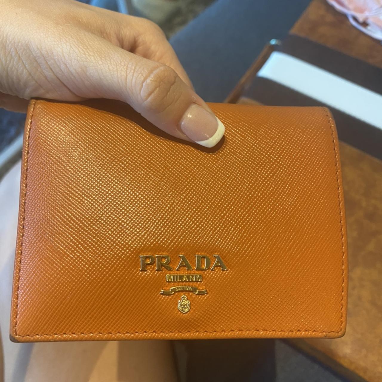 Orange Prada Saffiano leather Wallet with Strap - - Depop