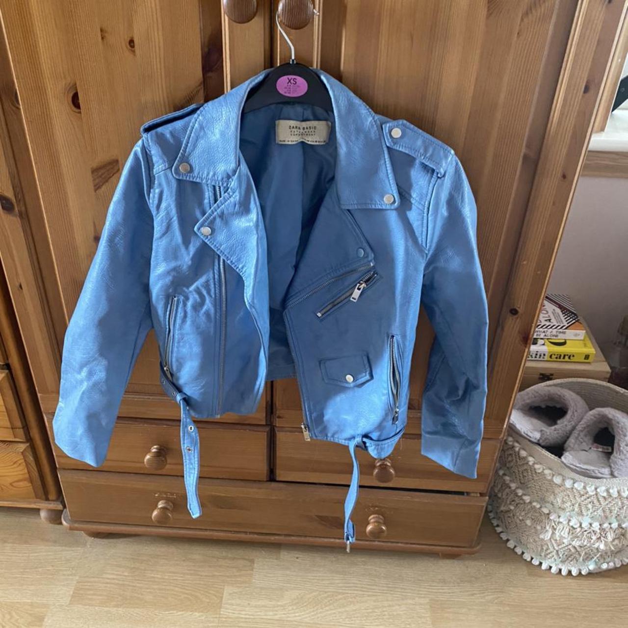 Blue leather deals jacket zara