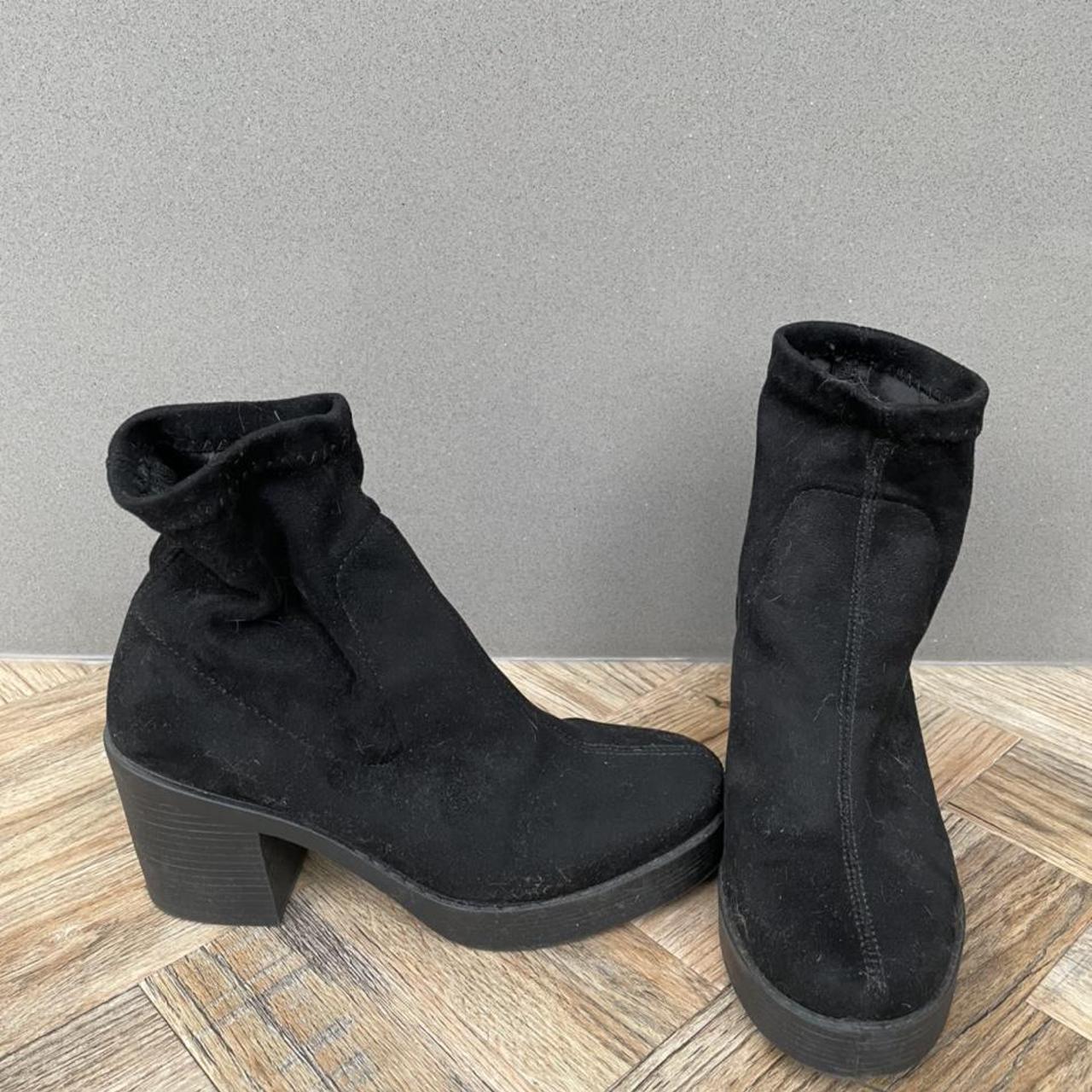 Black suede sock ankle boots with mid heel. Size UK 5. Depop