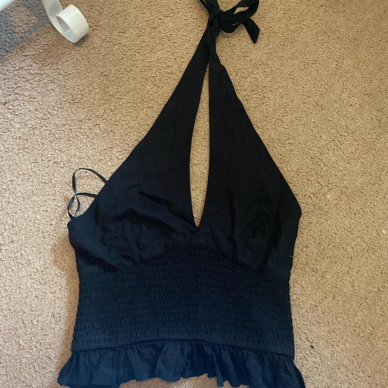 Black halter neck frilly top from hollister in xs!!... - Depop