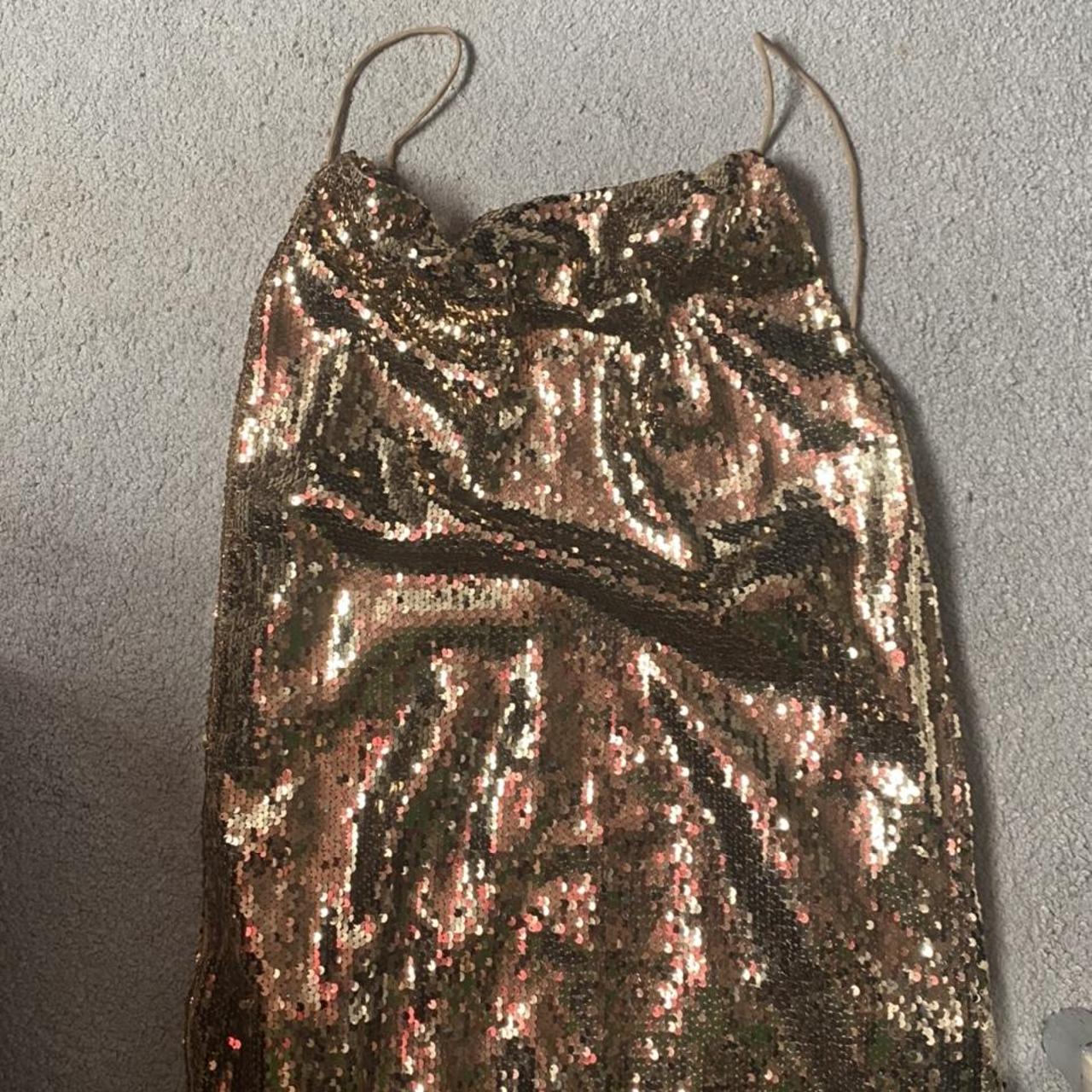 Gold glitter cowl neck backless dress Worn once but... - Depop