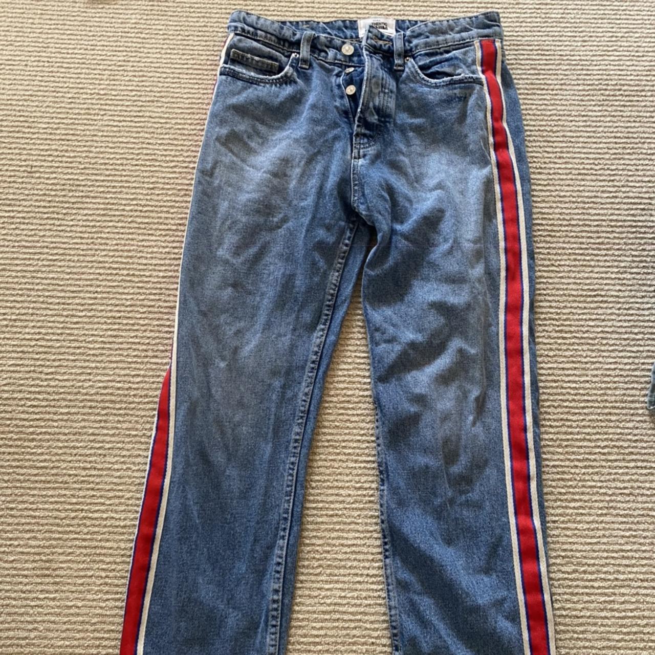 zara red striped jeans