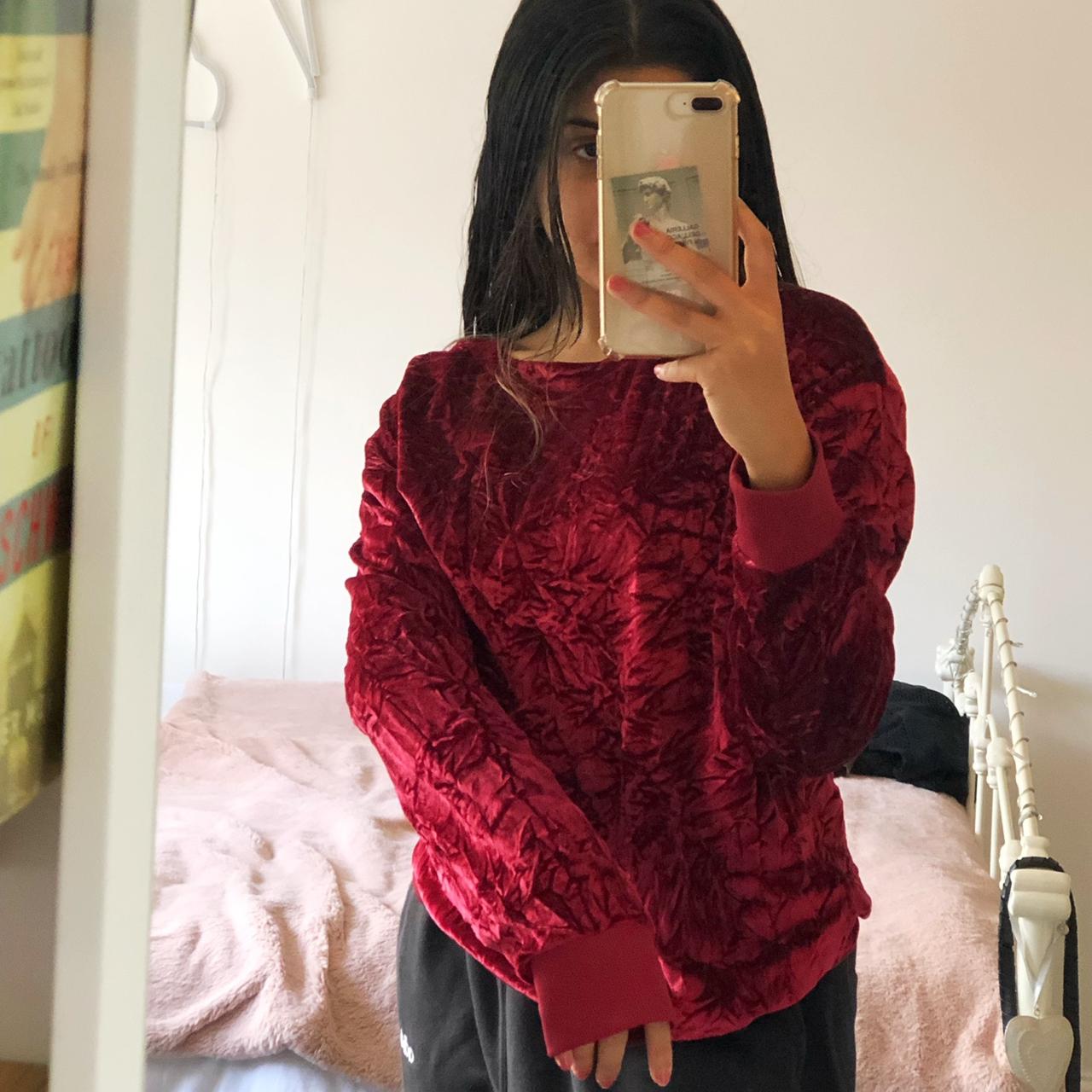 gorgeous Zara crushed velvet red crewneck sweatshirt... - Depop