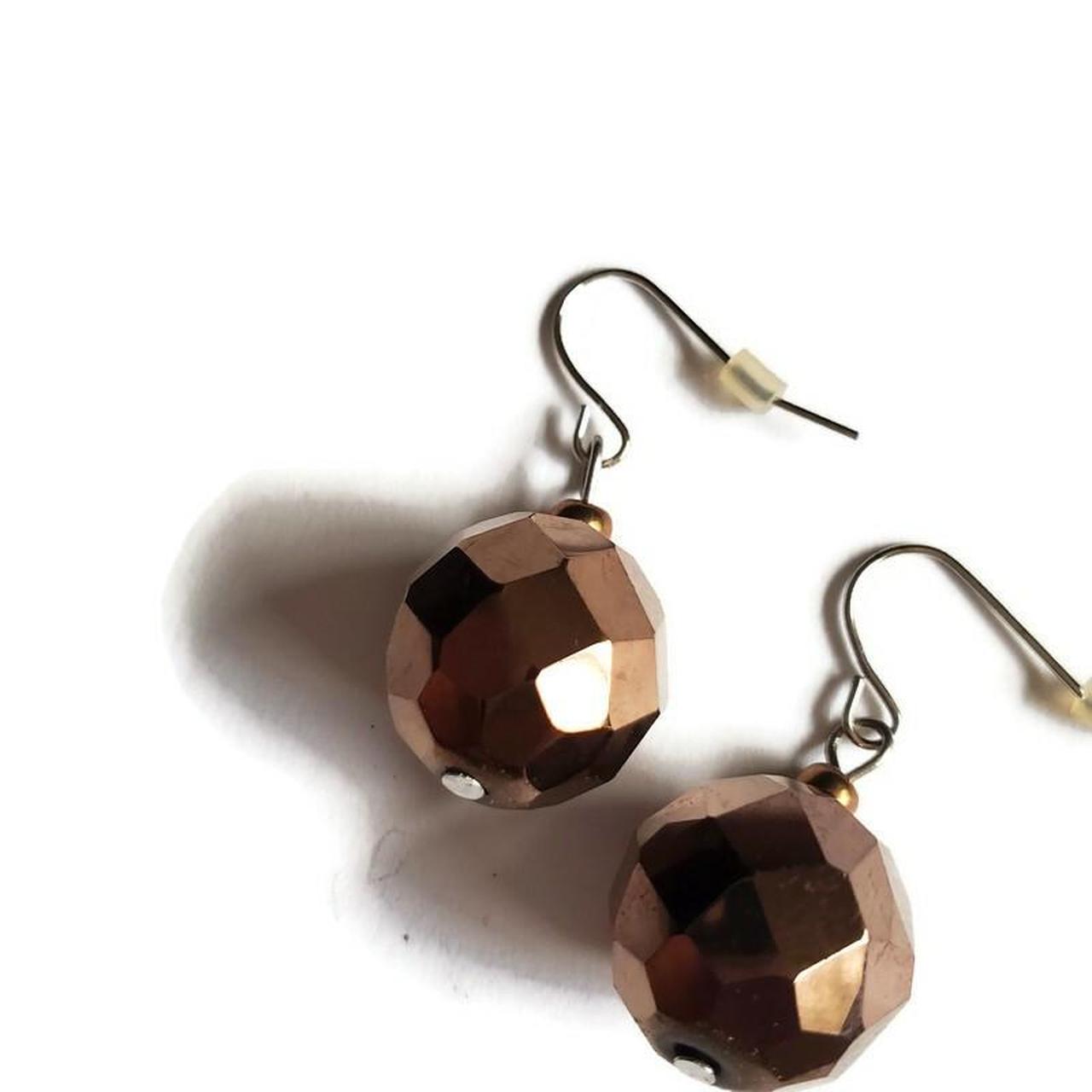 Brown faceted beaded earrings, in great... Depop