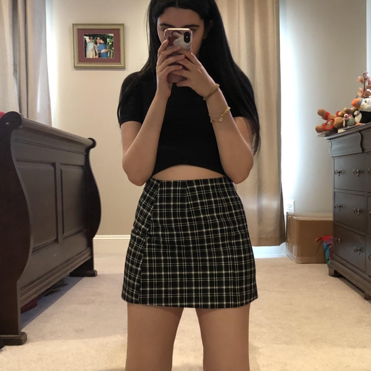 Black and white check print A-line mini skirt! The... - Depop