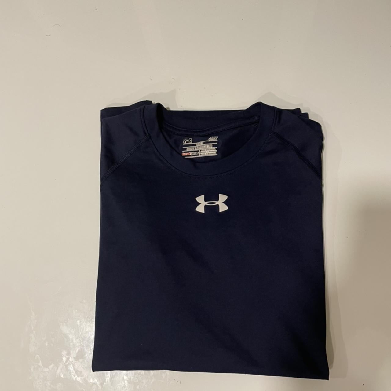 Navy blue centre logo under armour training t shirt... - Depop