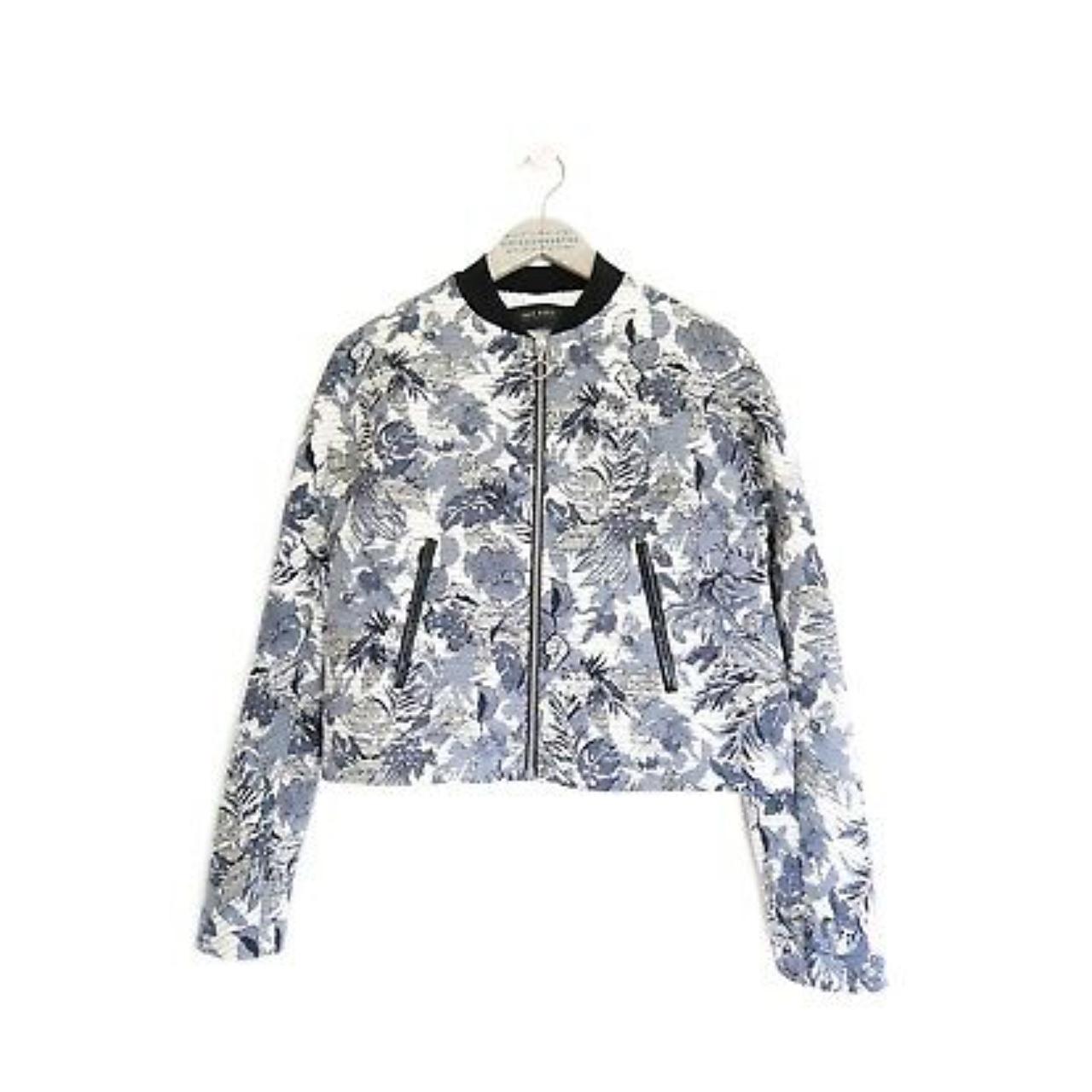 blue and white floral bomber jacket