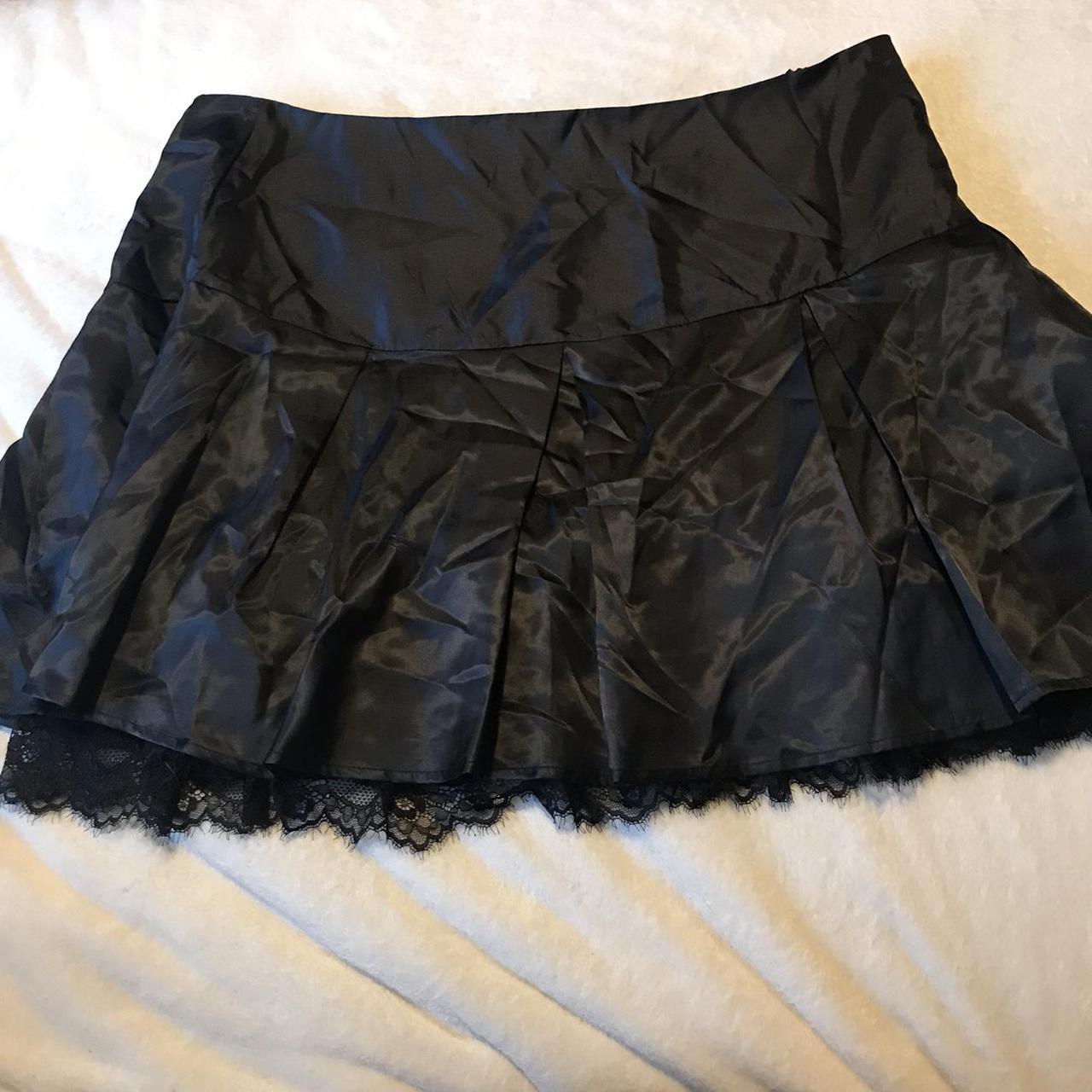 Black pleated mini skirt with lace under layer ,... - Depop