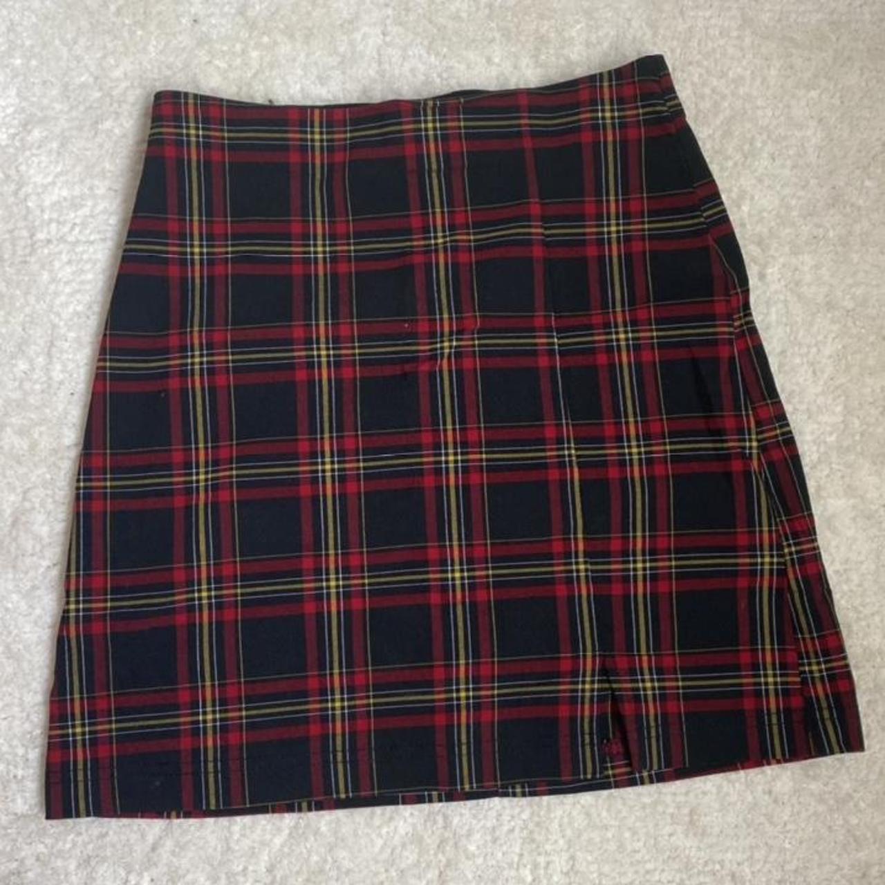Topshop tartan a-line skirt size 6 elastic waist... - Depop