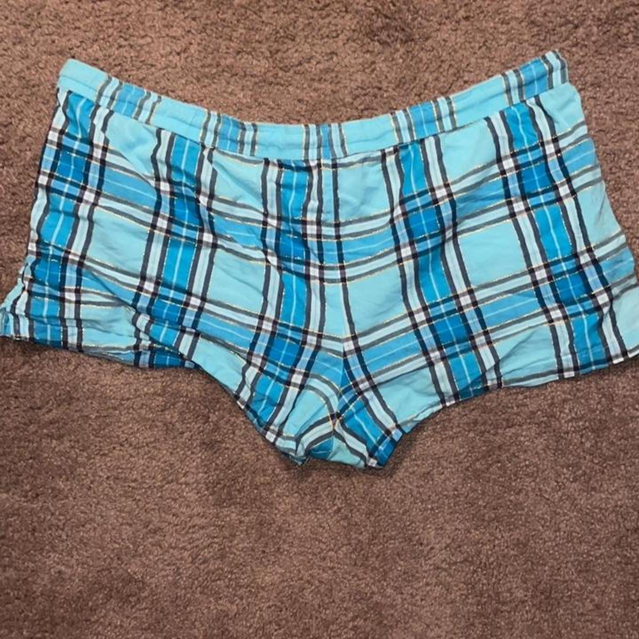 Plaid Blue Pajama Boxer Shorts. Gently worn, they... - Depop