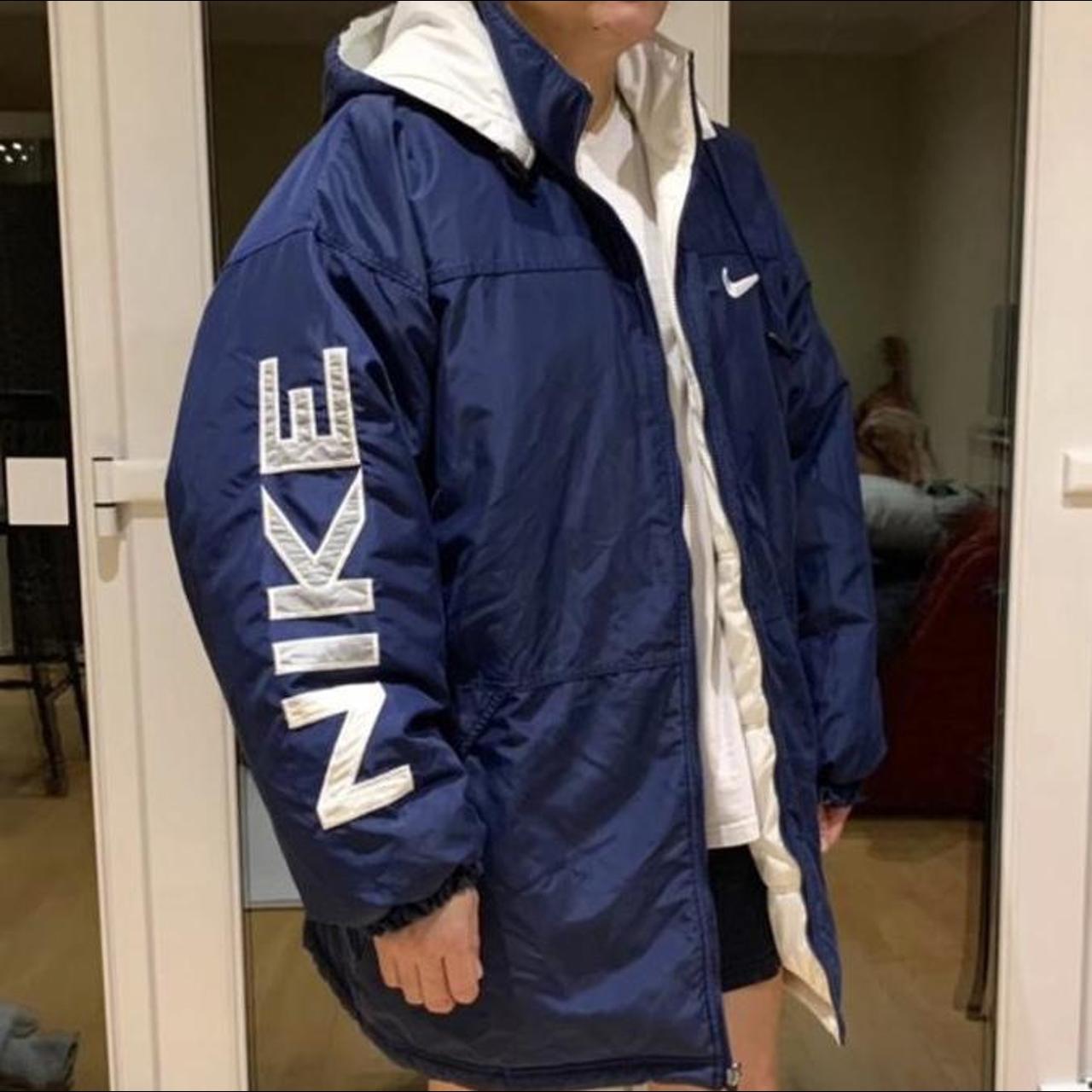 White/Blue Reversible Nike Puffer Jacket/overcoat.... - Depop