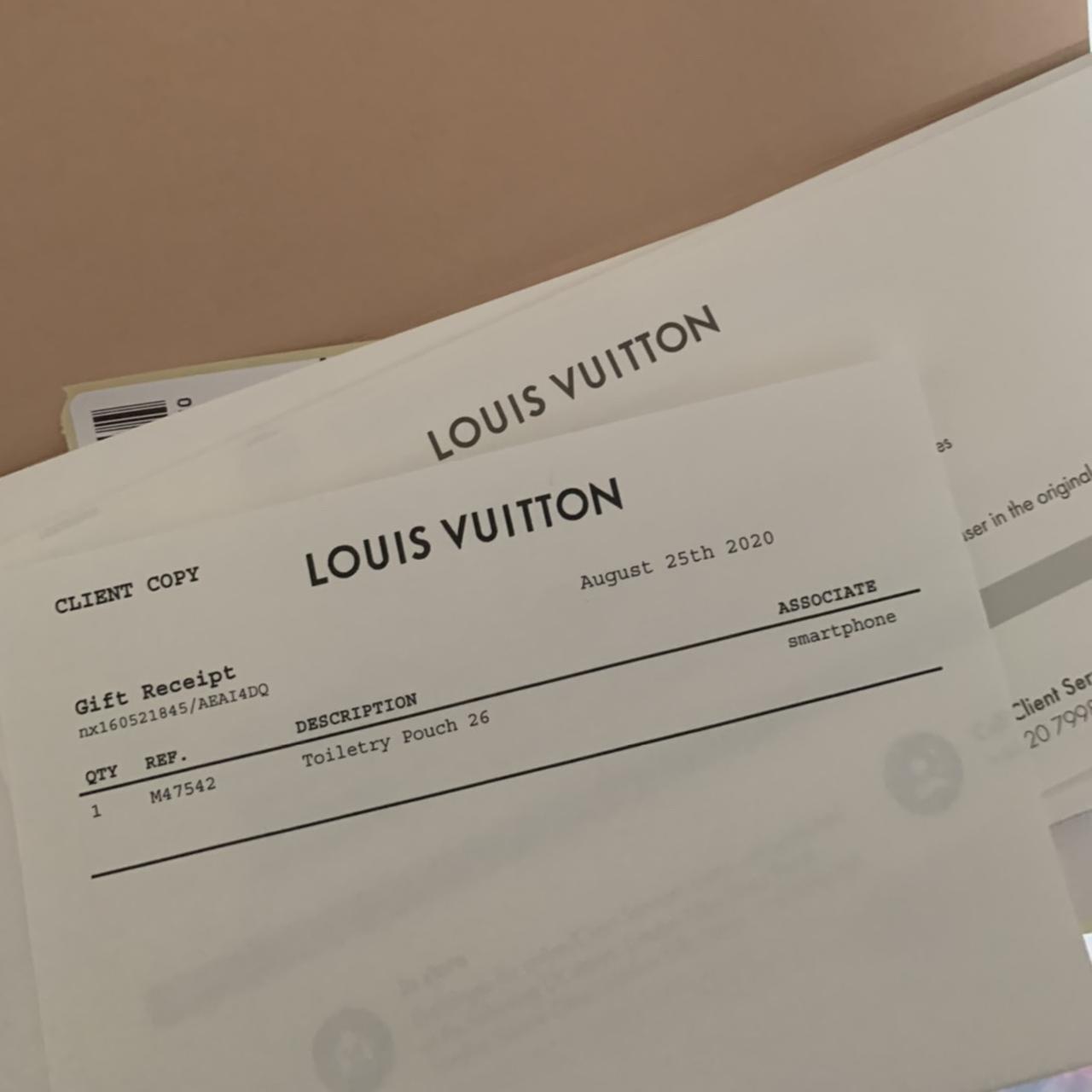 Receipt for Louis Vuitton Toiletry Pouch 26