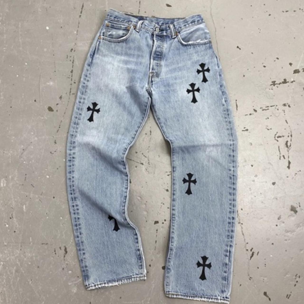 CUSTOM CHROME HEARTS jeans on 511 levi's 🤯 hand - Depop