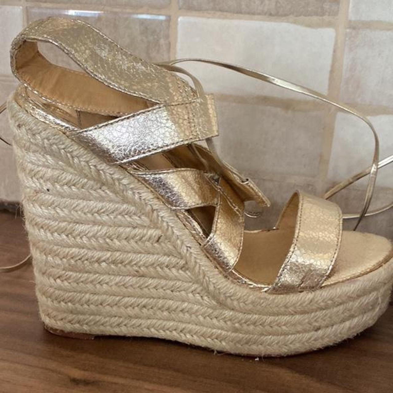 River Island Gold Lace Up Wedges Depop