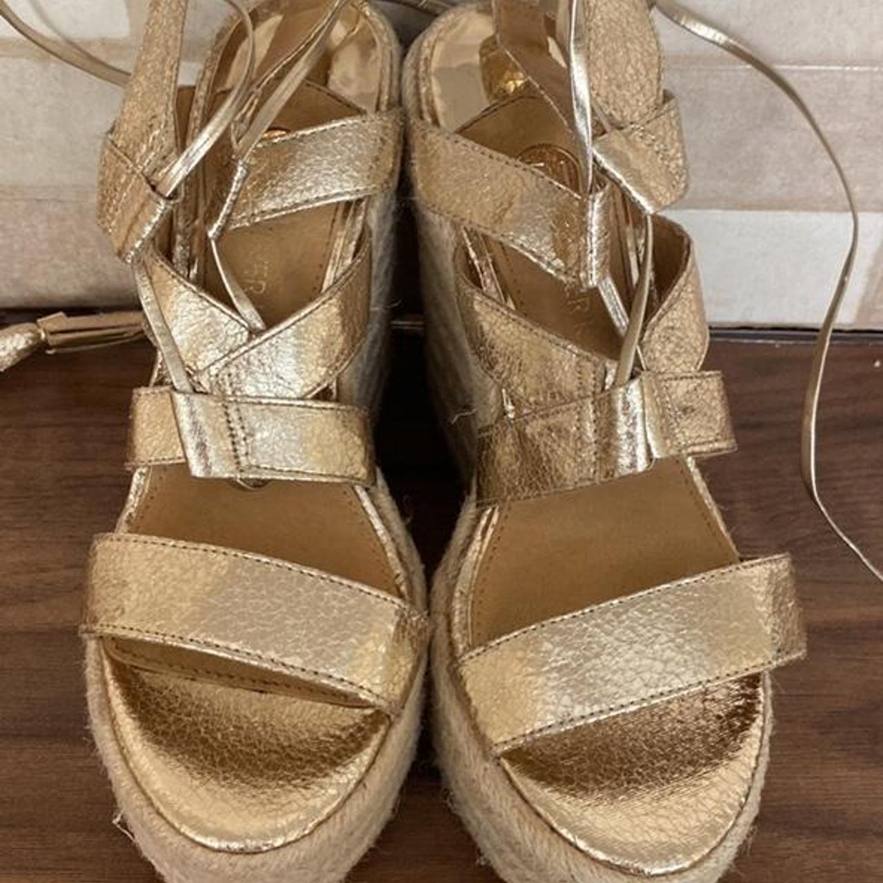 River island gold lace up wedges - Depop