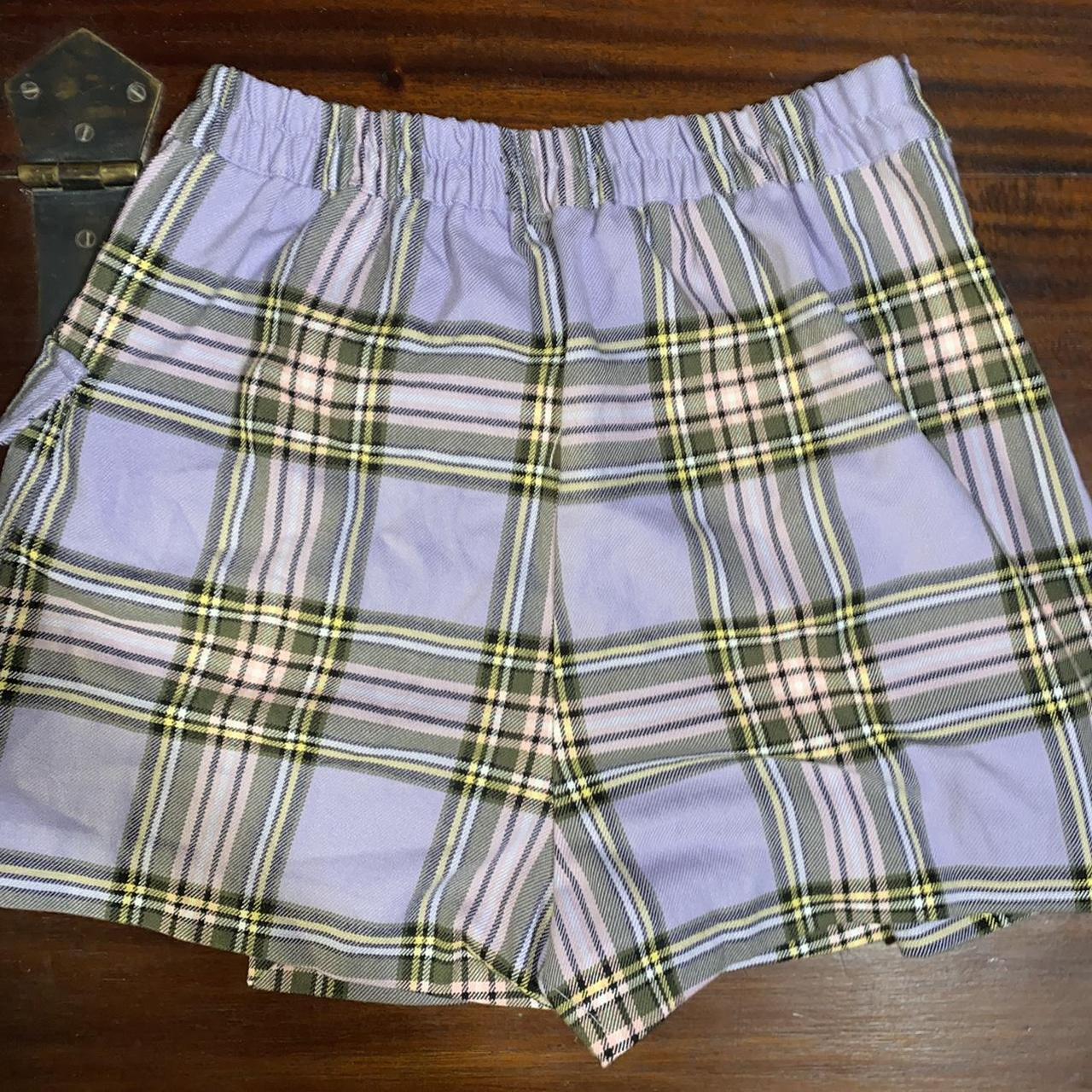 Bershka purple tartan skort size S, perfect fit for... - Depop