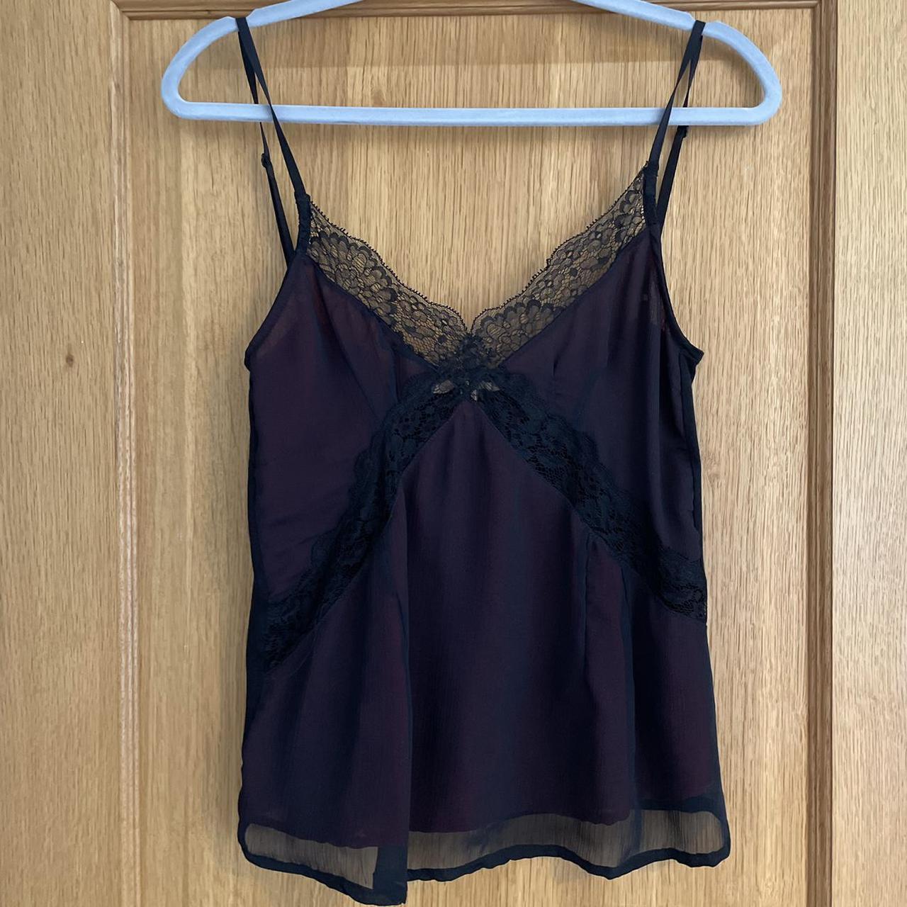 Vintage, dark burgundy top with beautiful lace... - Depop