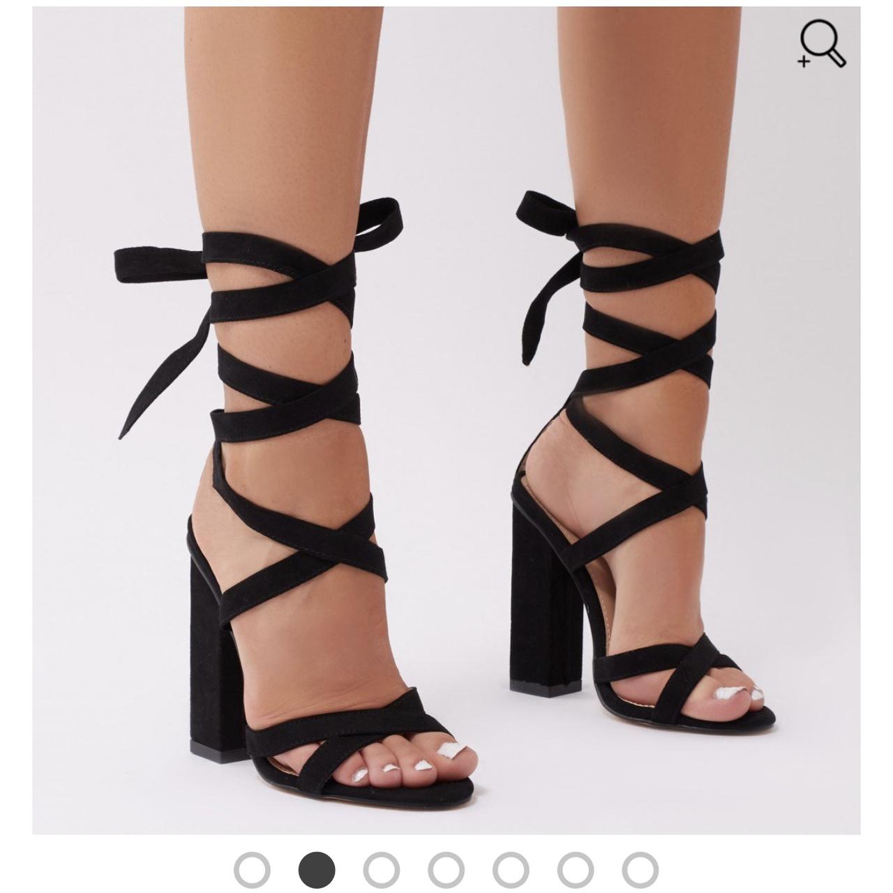 Alta Black Suede Lace-Up Heels, 51% OFF