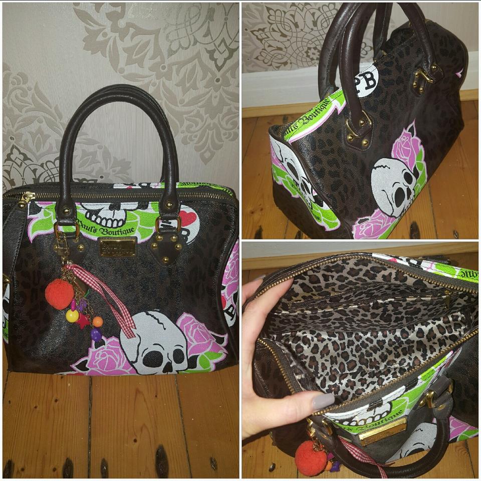 Green Paul's Boutique Bag with Leopard Print - Depop